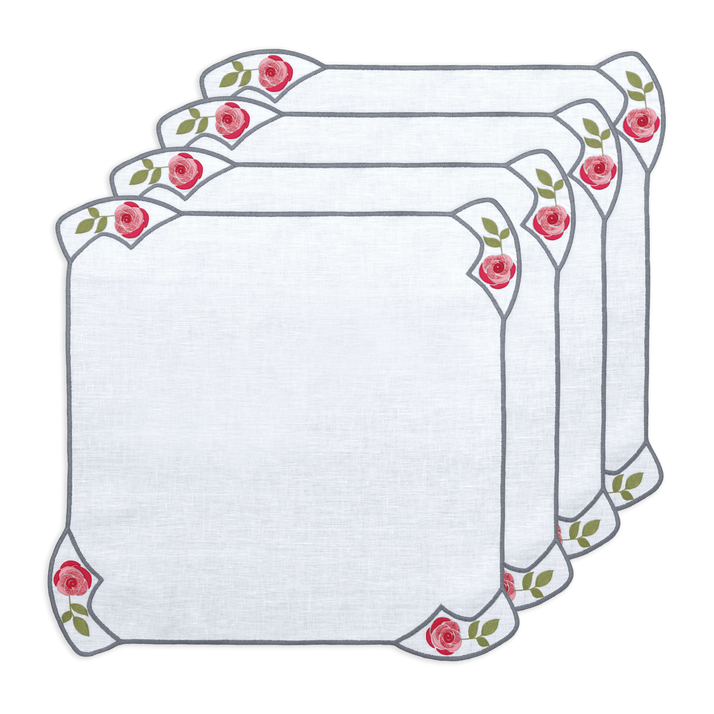 Hand Embroidered Heirloom Petals Napkins 18" x 18" (Set of 4)