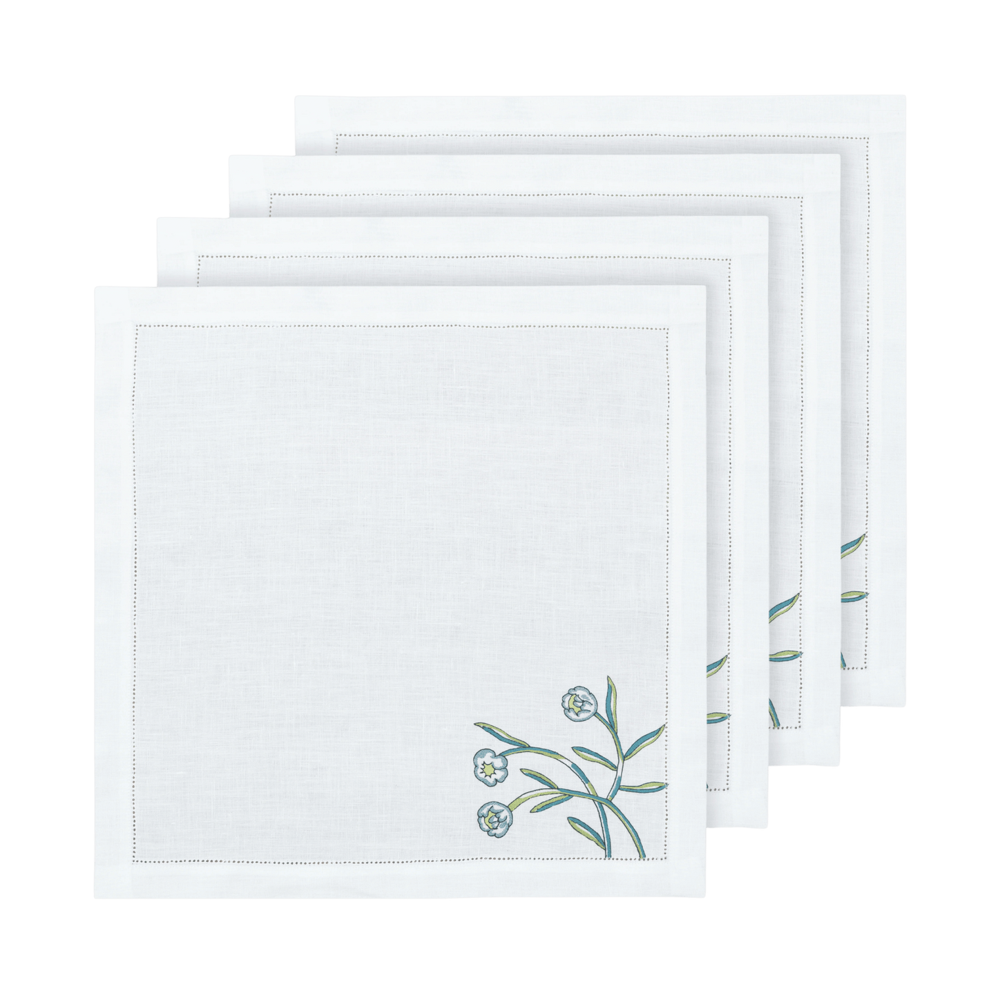 Hand Embroidered Floral Fresco Napkins 18" x 18" (Set of 4)
