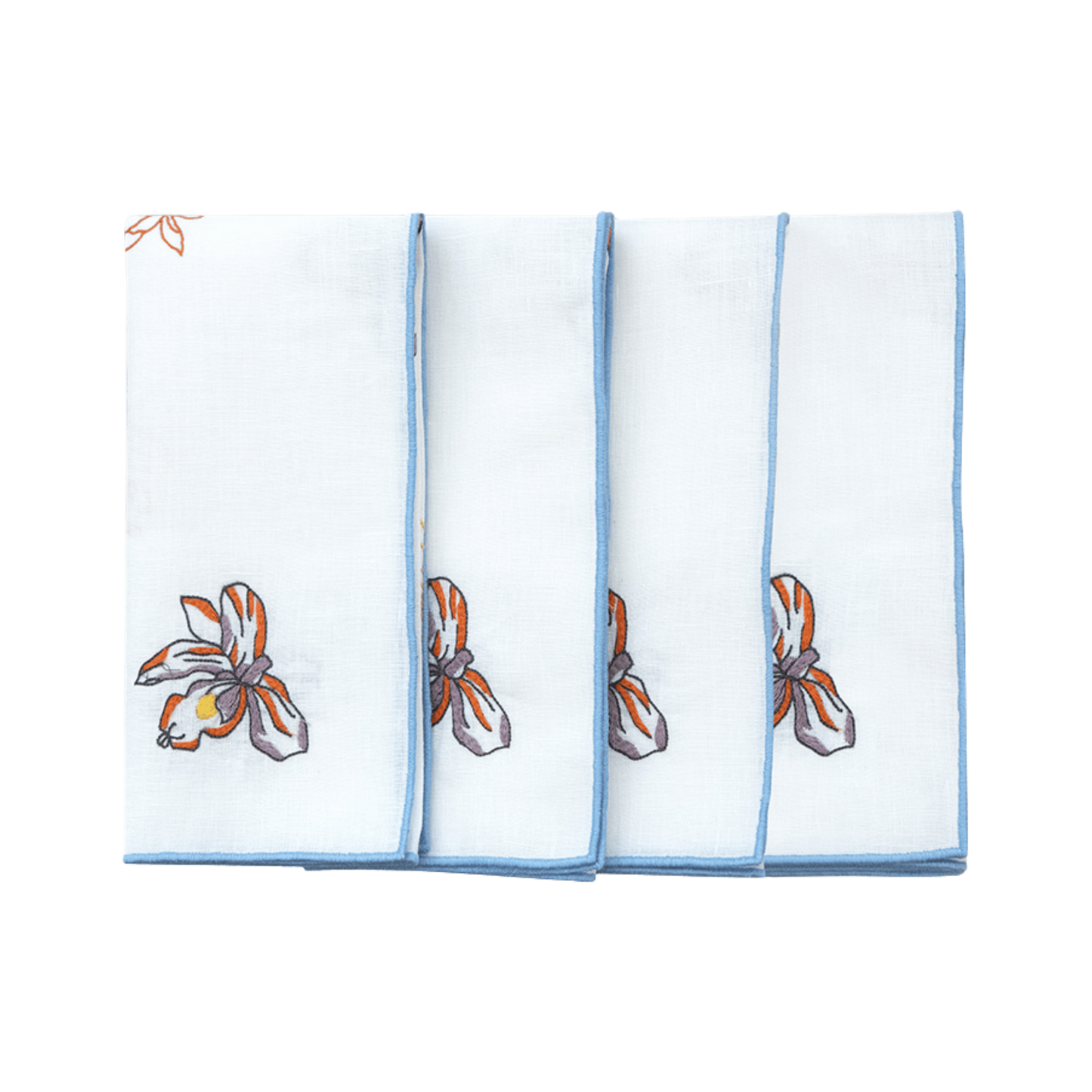 Hand Embroidered Floral Fresco Napkins 18" x 18" (Set of 4)