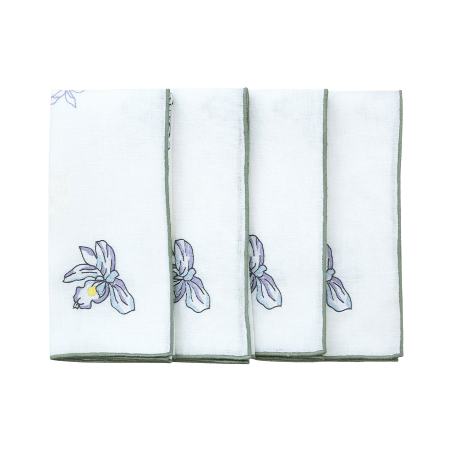 Hand Embroidered Floral Fresco Napkins 18" x 18" (Set of 4)
