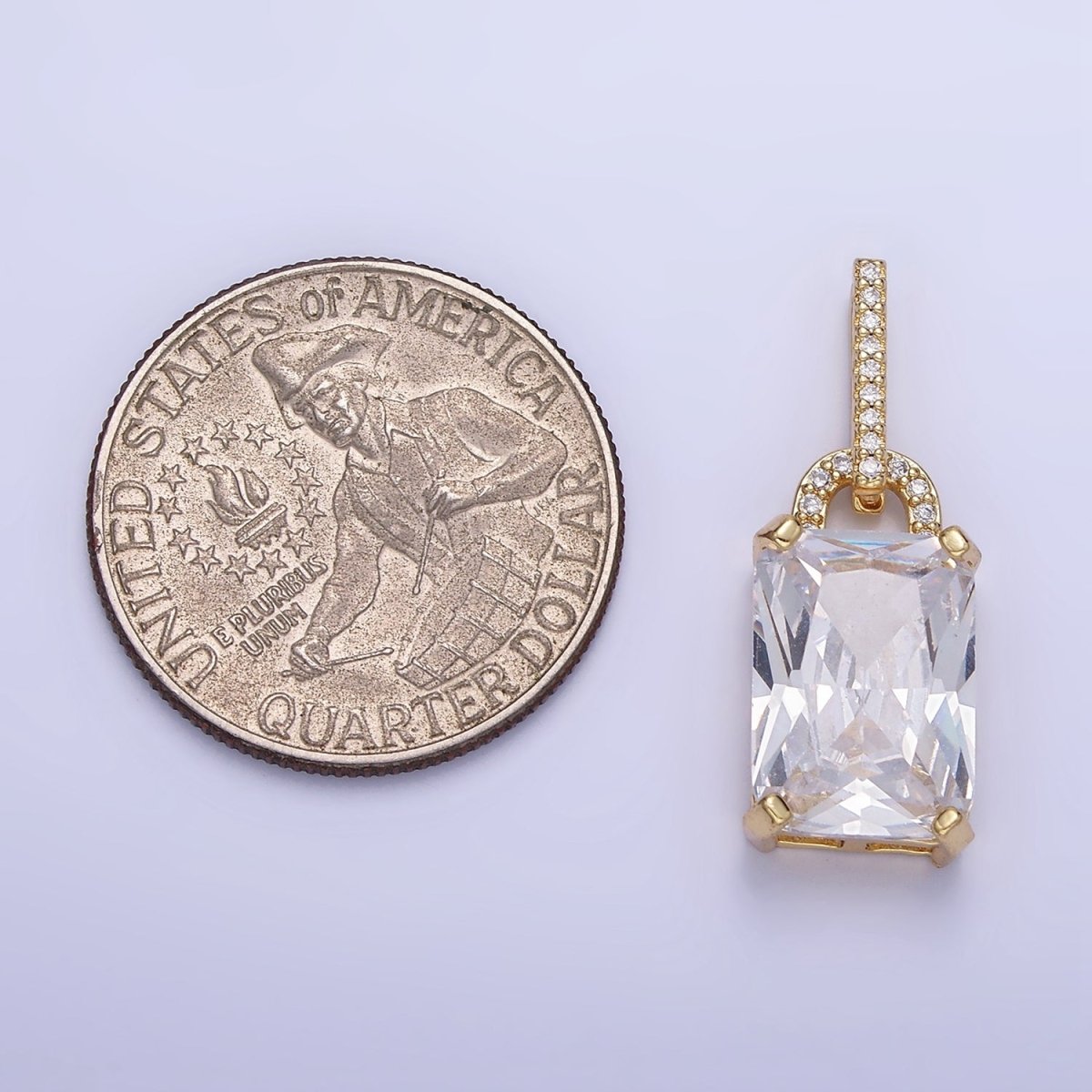 OS 16K Gold Filled Light Blue Baguette Micro Paved CZ Geometric Bail Pendant | AA425