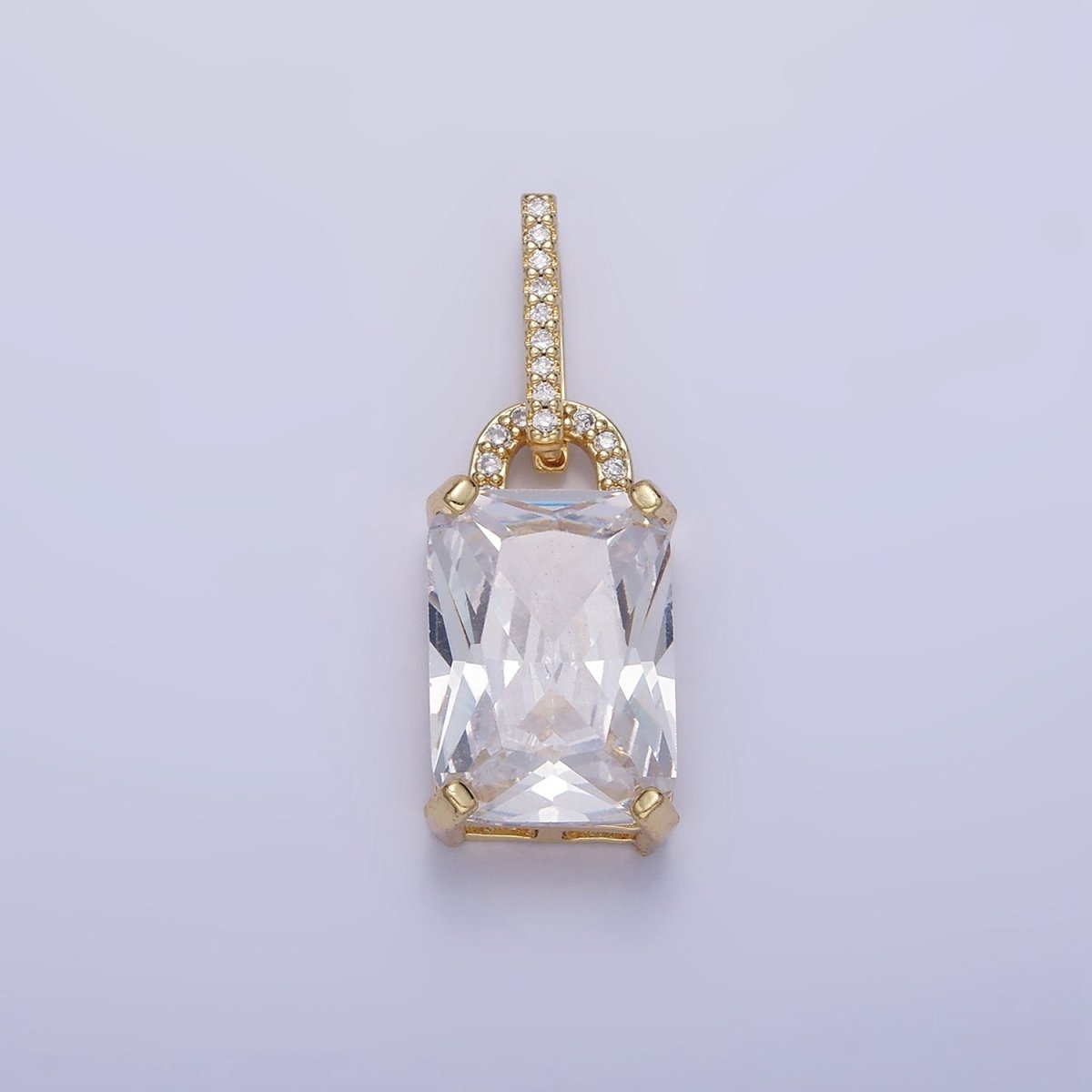 OS 16K Gold Filled Light Blue Baguette Micro Paved CZ Geometric Bail Pendant | AA425