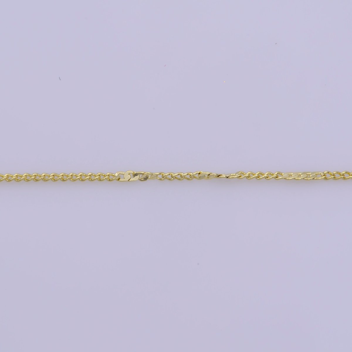 0.6mm Dainty Gold Curb Flat Link 17.5 Inch Layering Chain Necklace | WA-394 Clearance Pricing