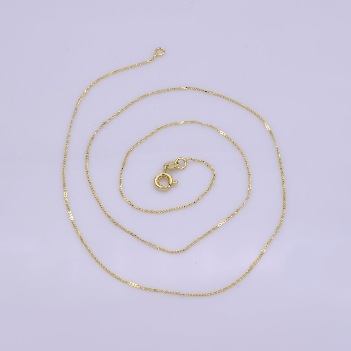 0.6mm Dainty Gold Curb Flat Link 17.5 Inch Layering Chain Necklace | WA-394 Clearance Pricing