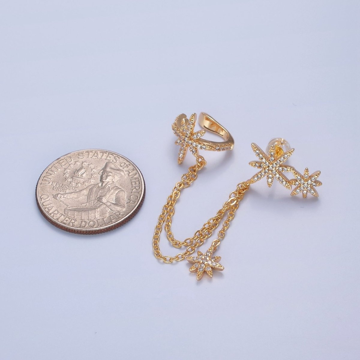 1 pair Gold Filled Statement North Star Stud Earring with Ear Cuff Star For Celestial Jewelry T-471