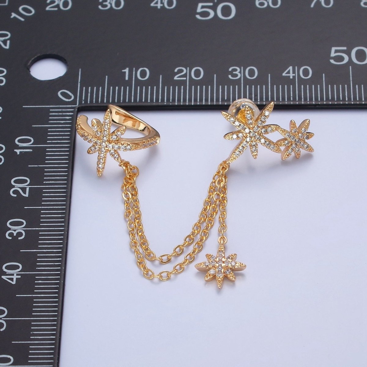 1 pair Gold Filled Statement North Star Stud Earring with Ear Cuff Star For Celestial Jewelry T-471