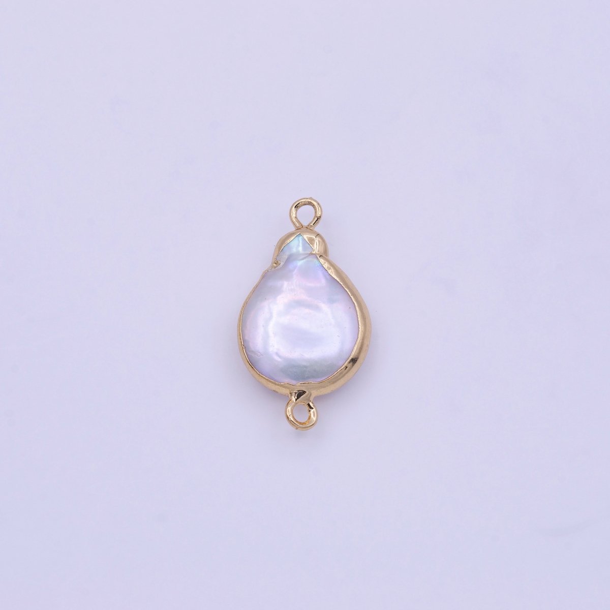 1 Piece Natural Pearl Gold bezel connector approx 24.6X13.5mm Freeform Pear shape gold plated Charm Connector P-1848