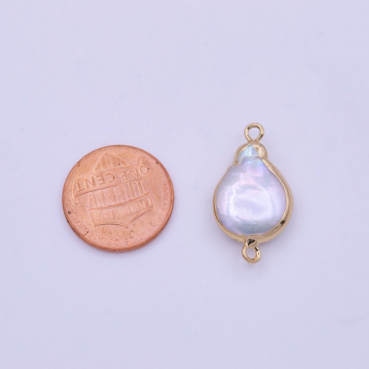 1 Piece Natural Pearl Gold bezel connector approx 24.6X13.5mm Freeform Pear shape gold plated Charm Connector P-1848
