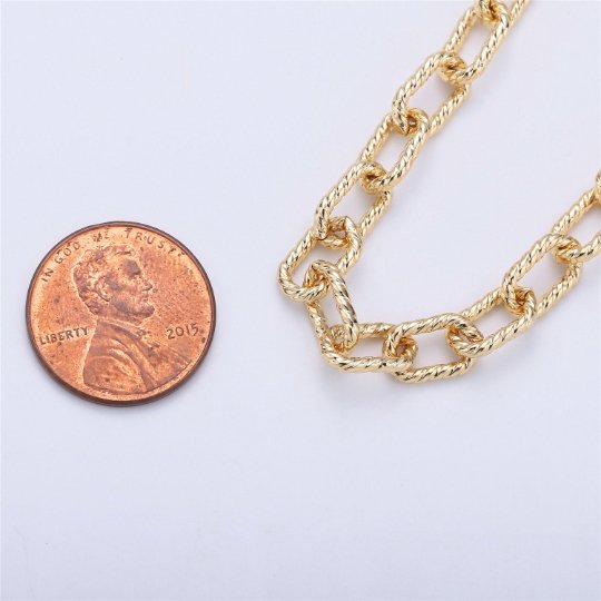 1 Yard 16K Gold Filled Paper Clip Chain Twisted Texturized Tubed Chain, Elongated Oval Chain 10x5mm link Chain for Necklace Bracelet, Chunky CABLE Chain  | ROLL-003