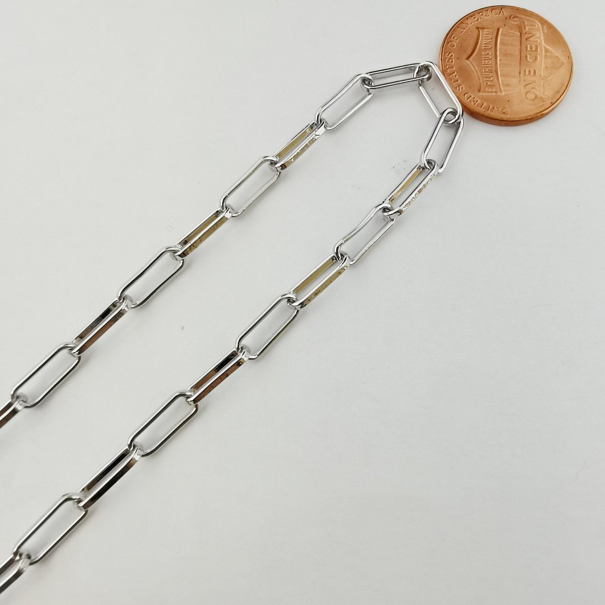 10X4mm Silver Chain, White Gold Filled Paper Clip Chain, Unfinished Chain For Jewelry: Necklace, Anklet, Bracelet Component, Sold By Yard | ROLL-198 Clearance Pricing
