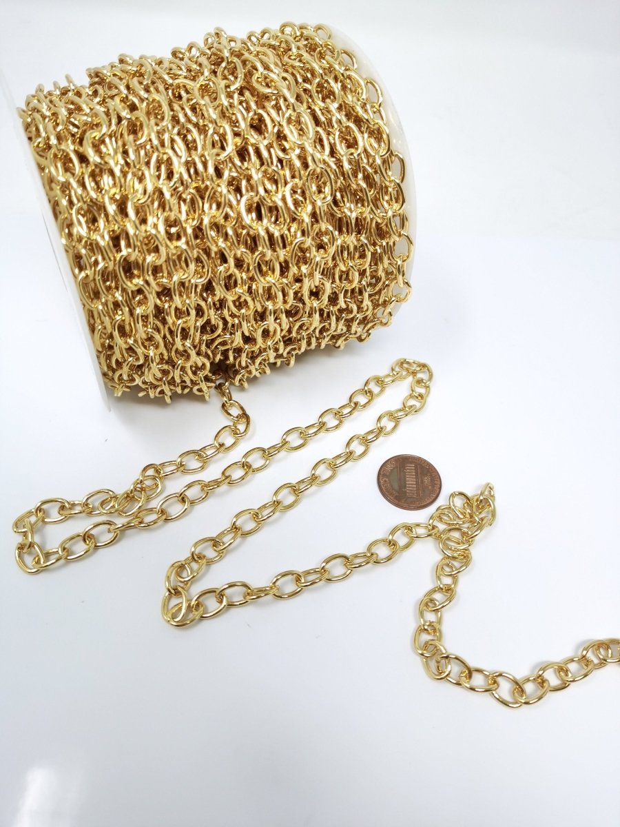 10X7mm Chunky Rolo CABLE Chain, 24K Gold Plated Sold by Yard, Unfinished Chain For Necklace Bracelet Anklet Supply | ROLL-099 Clearance Pricing