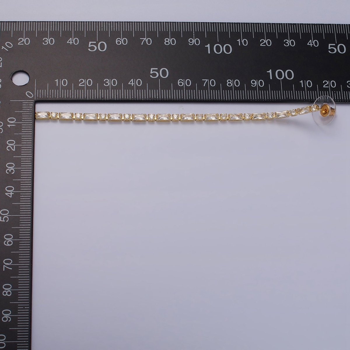 115mm Clear CZ Round Baguette Linear Drop Stud Earrings in Gold & Silver | AE283 AE284