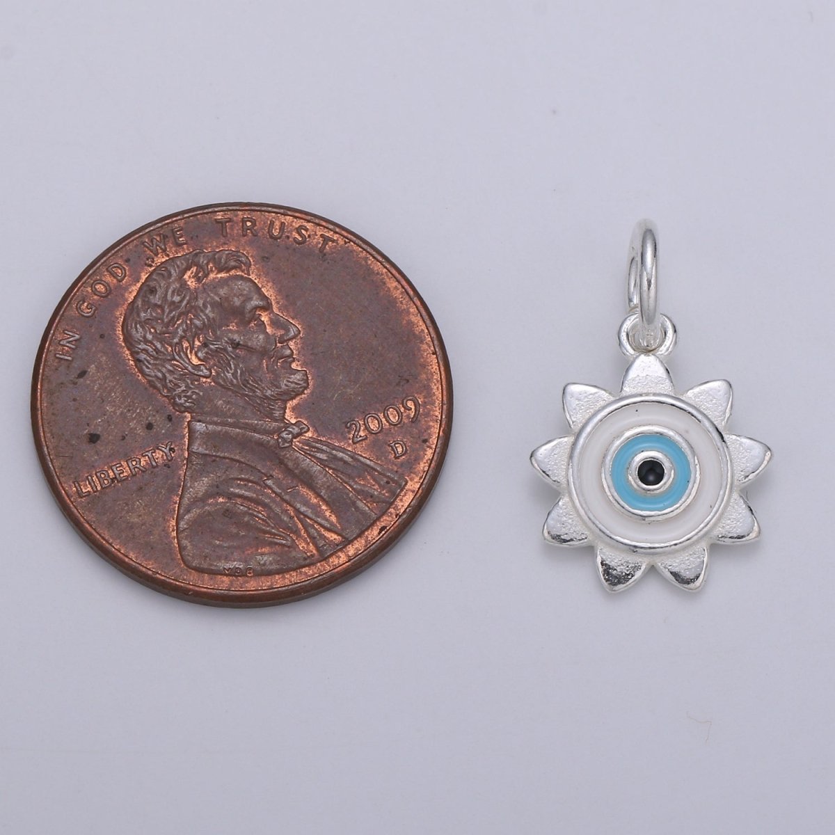 11mm Sterling Silver Enamel Evil Eye Celestial Sun Charm Protection Jewelry | SL-1 SL-2