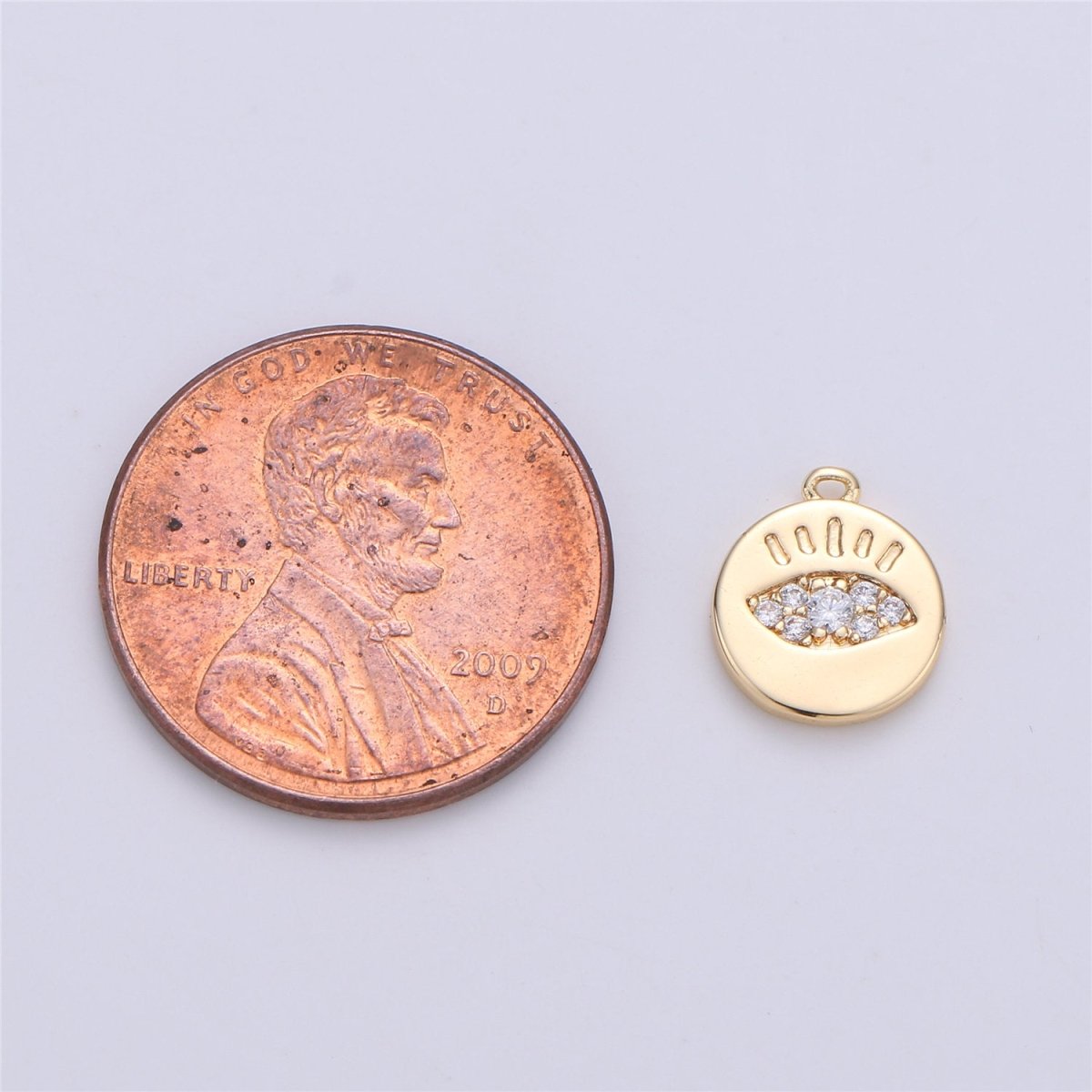 11x9mm CZ Micro Pave Charm Tiny Evil Eye Charm, 18k Gold Filled Evil Eye Charm Coin disc Charm for Bracelet Necklace Earring, K-142