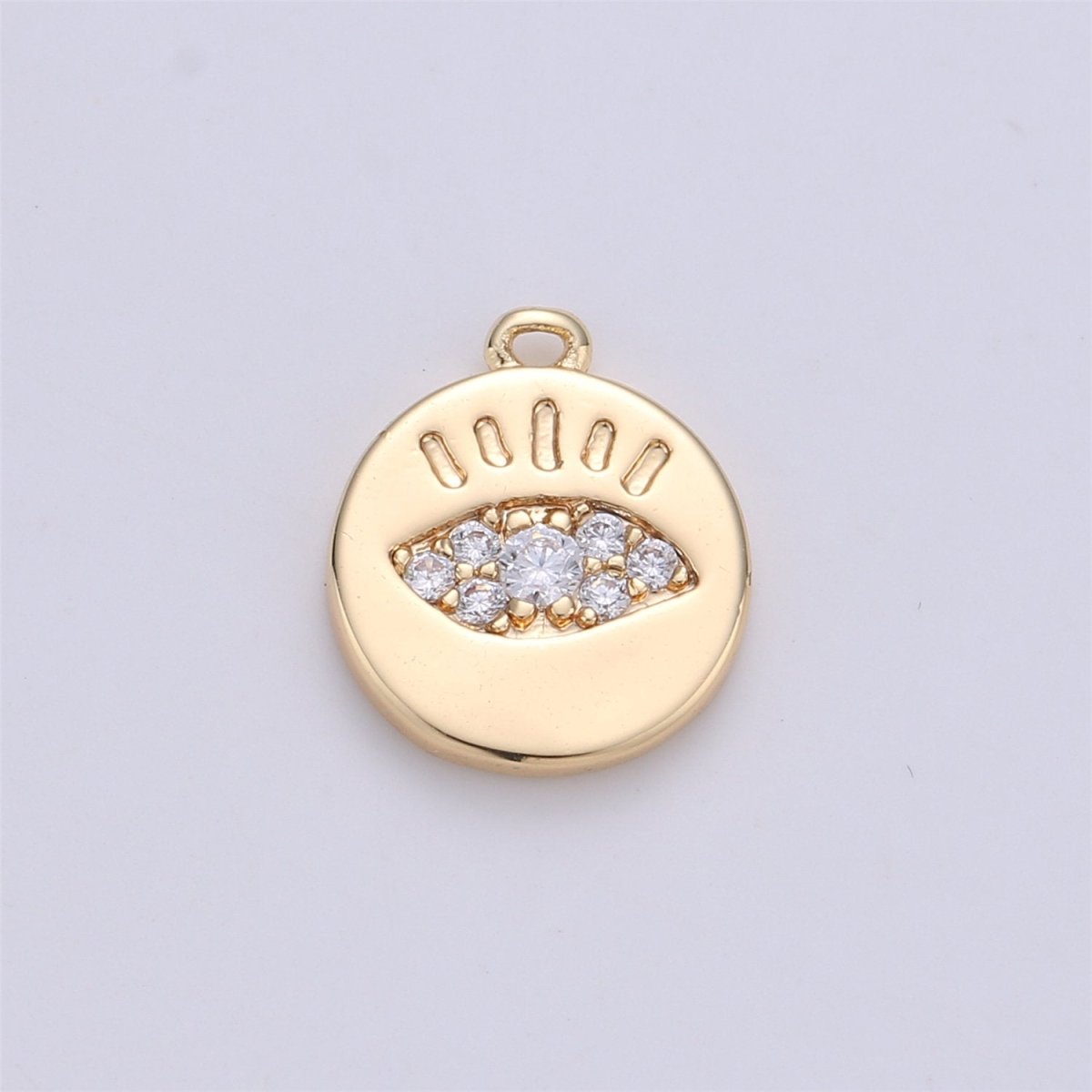 11x9mm CZ Micro Pave Charm Tiny Evil Eye Charm, 18k Gold Filled Evil Eye Charm Coin disc Charm for Bracelet Necklace Earring, K-142