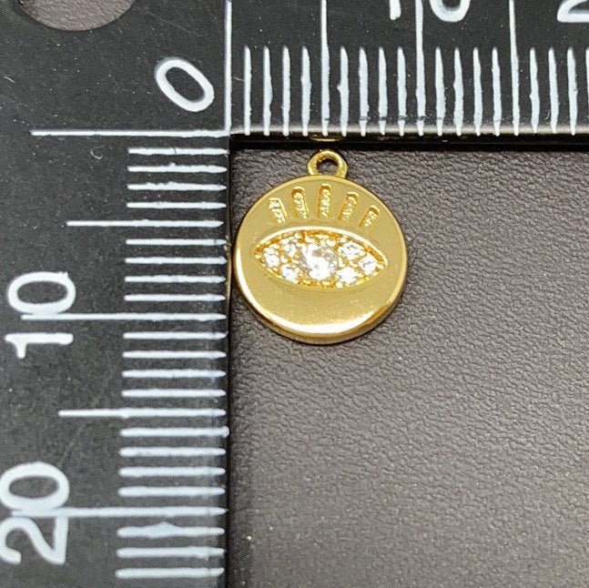 11x9mm CZ Micro Pave Charm Tiny Evil Eye Charm, 18k Gold Filled Evil Eye Charm Coin disc Charm for Bracelet Necklace Earring, K-142
