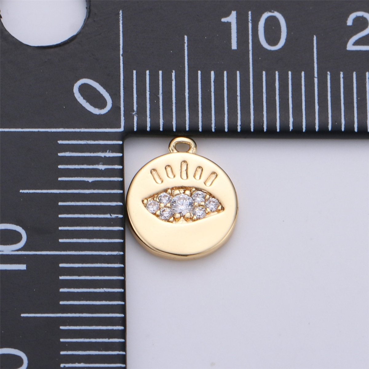 11x9mm CZ Micro Pave Charm Tiny Evil Eye Charm, 18k Gold Filled Evil Eye Charm Coin disc Charm for Bracelet Necklace Earring, K-142