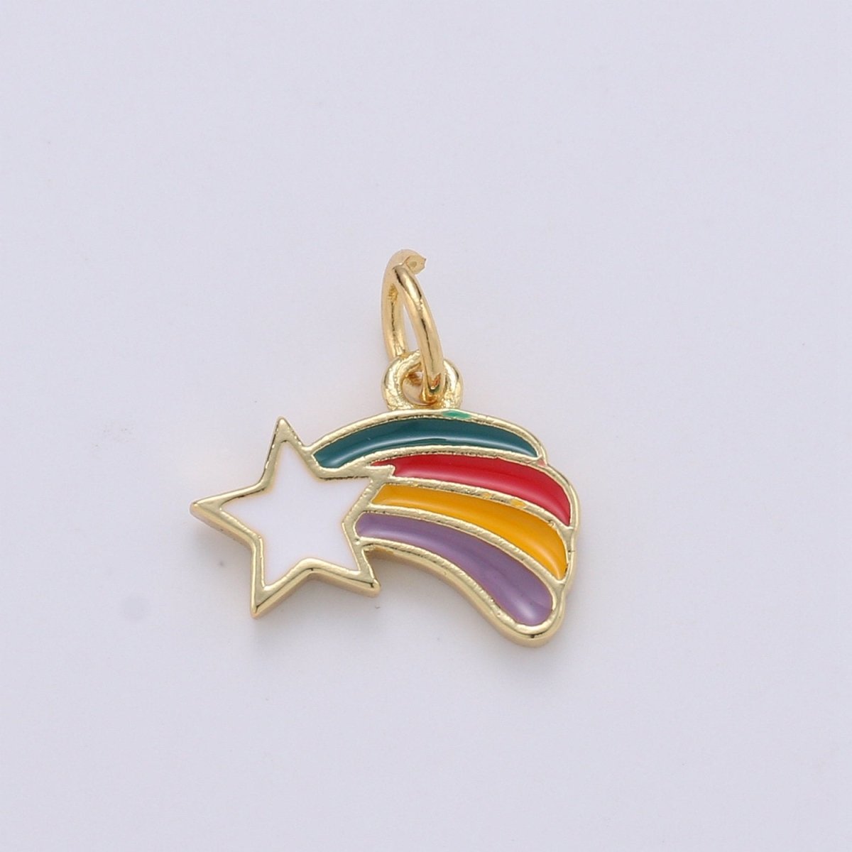 12x13mm Enamel Rainbow, Colorful Star Pendant, Dainty Gold Rainbow Charms, Kids Charm, Bracelet Necklace Earring Charm D-749
