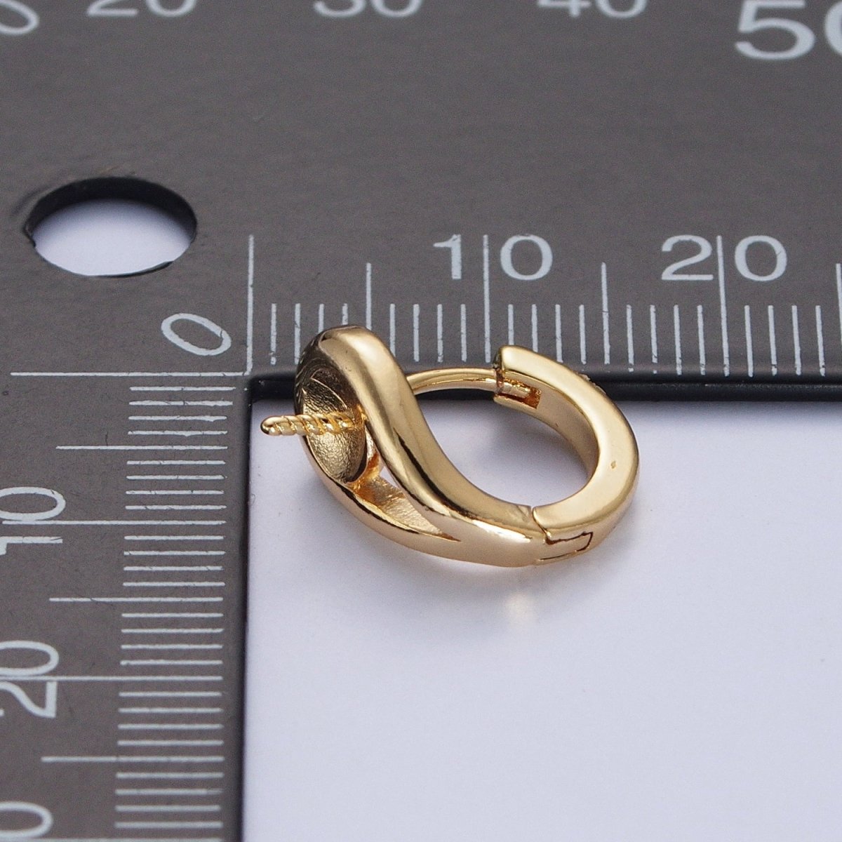 13mm Gold Huggie Hoops Earring with Half Drilled Pearl Bead Earring Making Findings  L-874