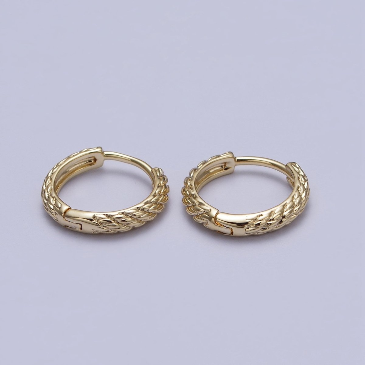 14.5mm Gold Twisted Rope Thin Cartilage Huggie Hoop Earrings | AD-188