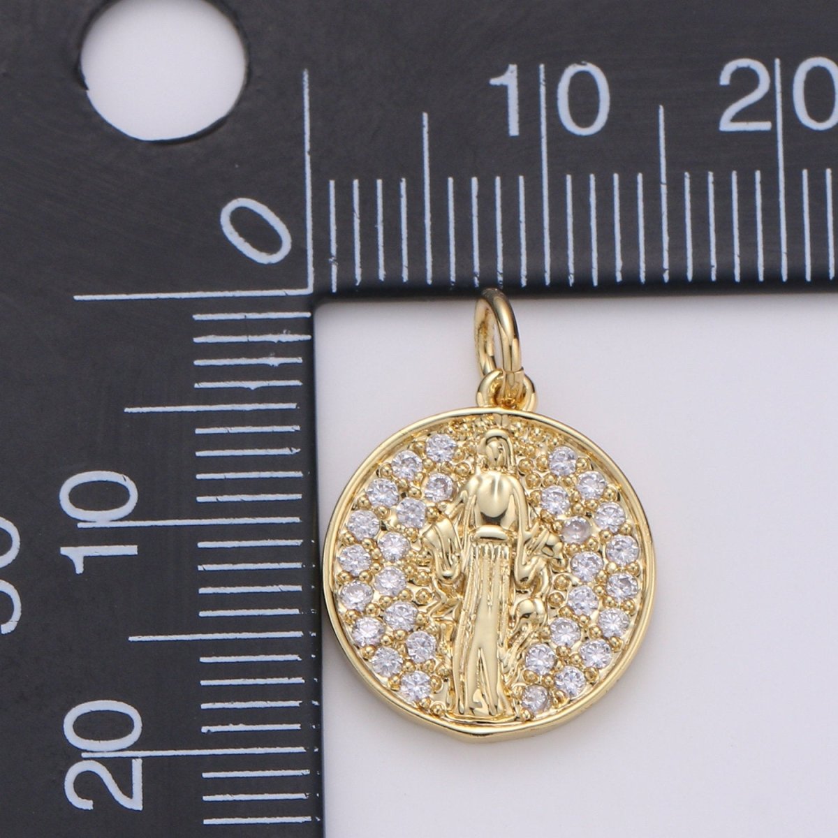14k GF Virgin Mary Gold Coin Necklace, Religious Coin Pendant Necklace, Micro Pave Cubic Catholic Gold Coin Jewelry for Necklace Bracelet D-128