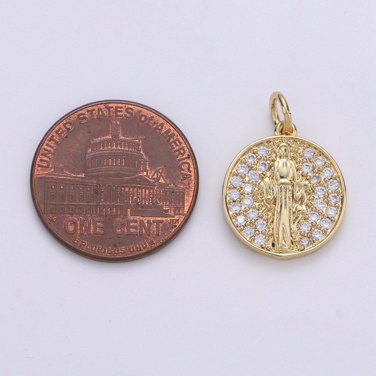 14k GF Virgin Mary Gold Coin Necklace, Religious Coin Pendant Necklace, Micro Pave Cubic Catholic Gold Coin Jewelry for Necklace Bracelet D-128