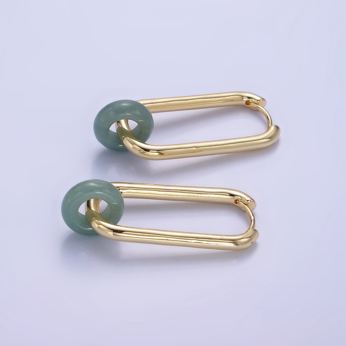 14K God Filled 35mm Jade Donut Drop Oblong Hoop Earrings | AE514