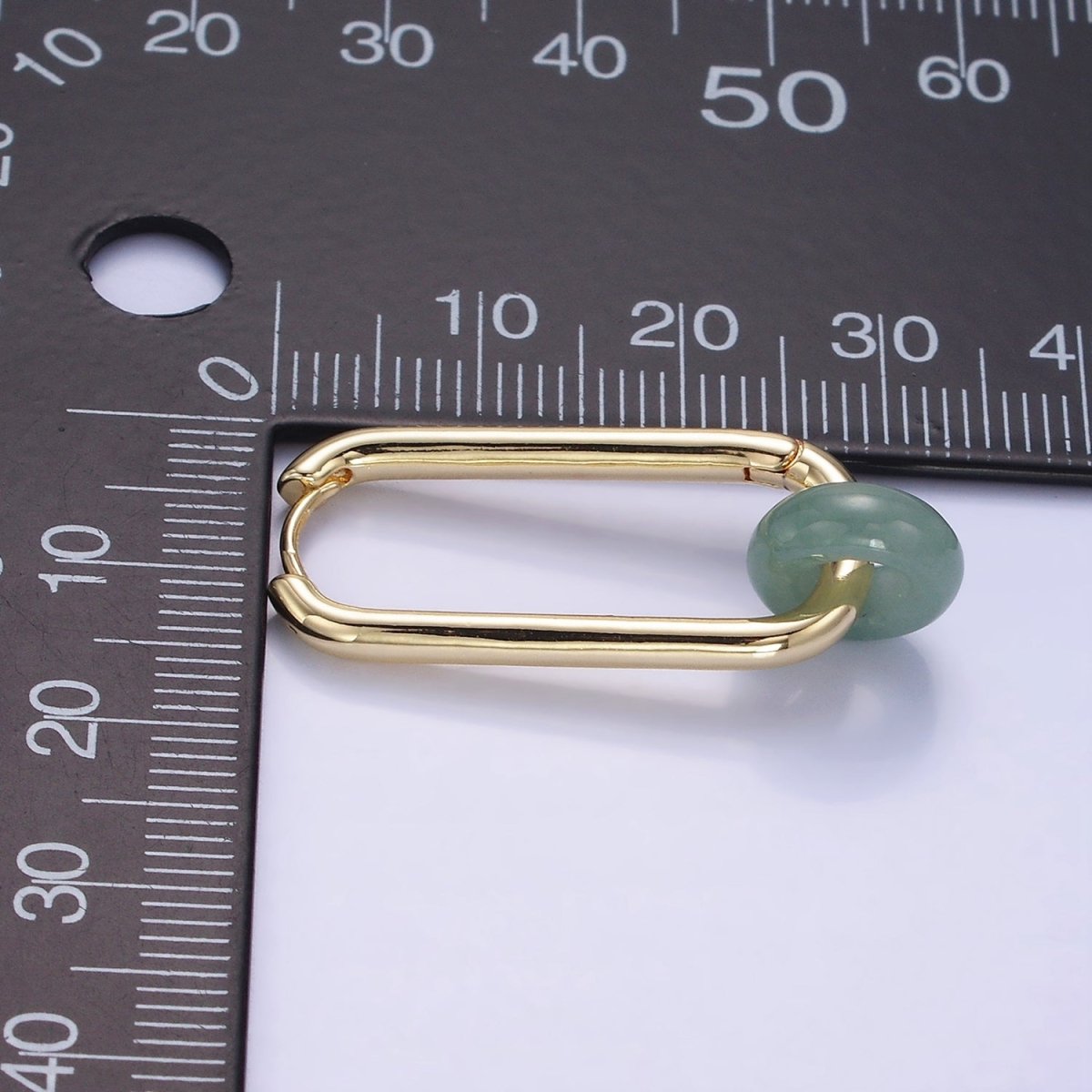 14K God Filled 35mm Jade Donut Drop Oblong Hoop Earrings | AE514
