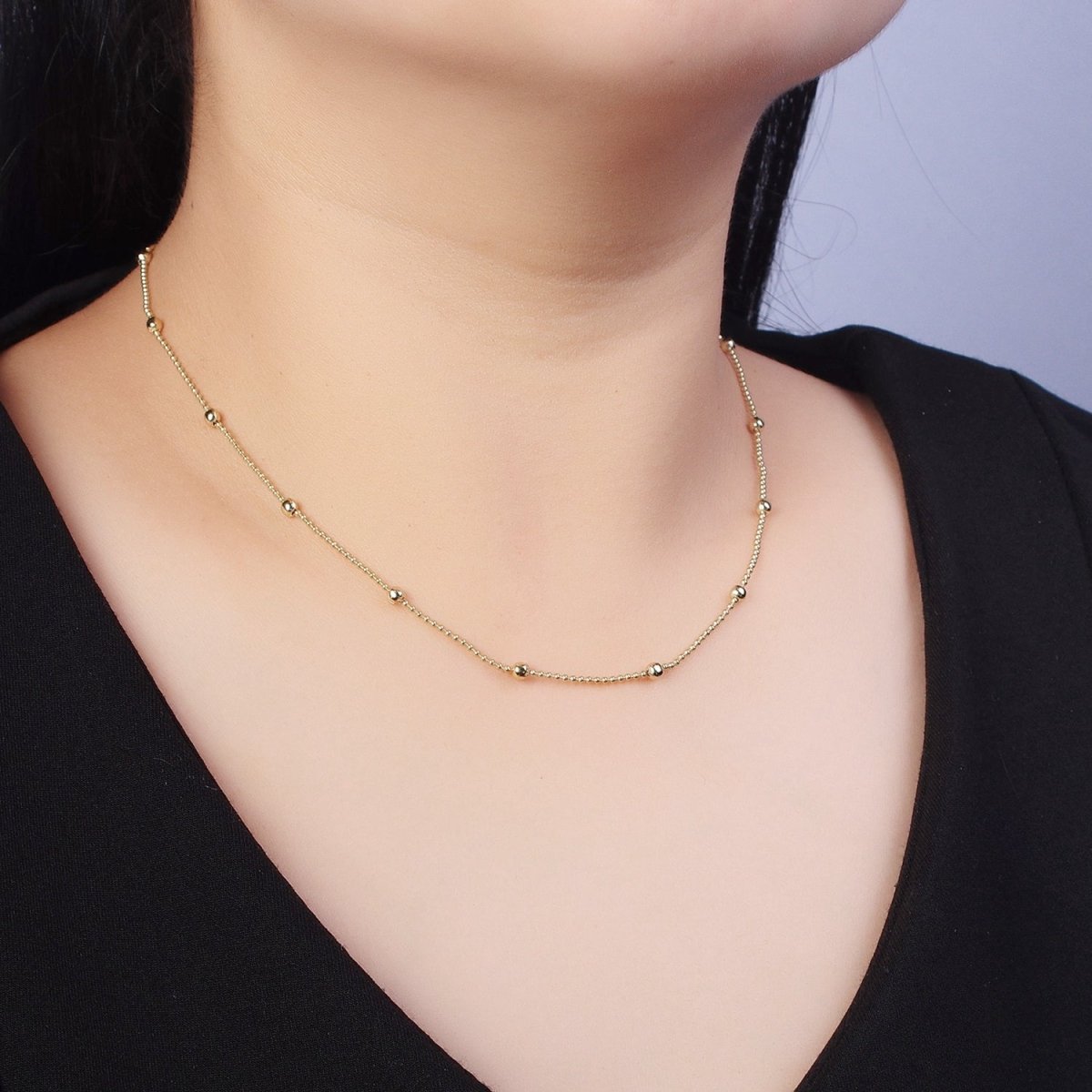 14K Gold 18 Inch Beaded 3mm Bead Chain Necklace with Lobster Clasps For Jewelry Making | WA-1169 Clearance Pricing