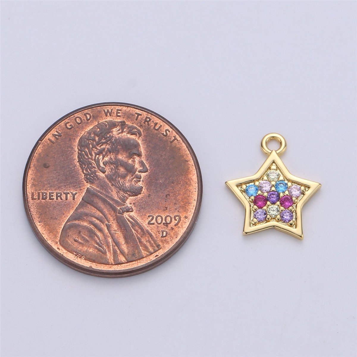 14k Gold Fill Rainbow Star Charm, Dainty Gold Star Charm, Rainbow Multi Color CZ Pendant,Layered Necklace Earring Bracelet Charm, C-840