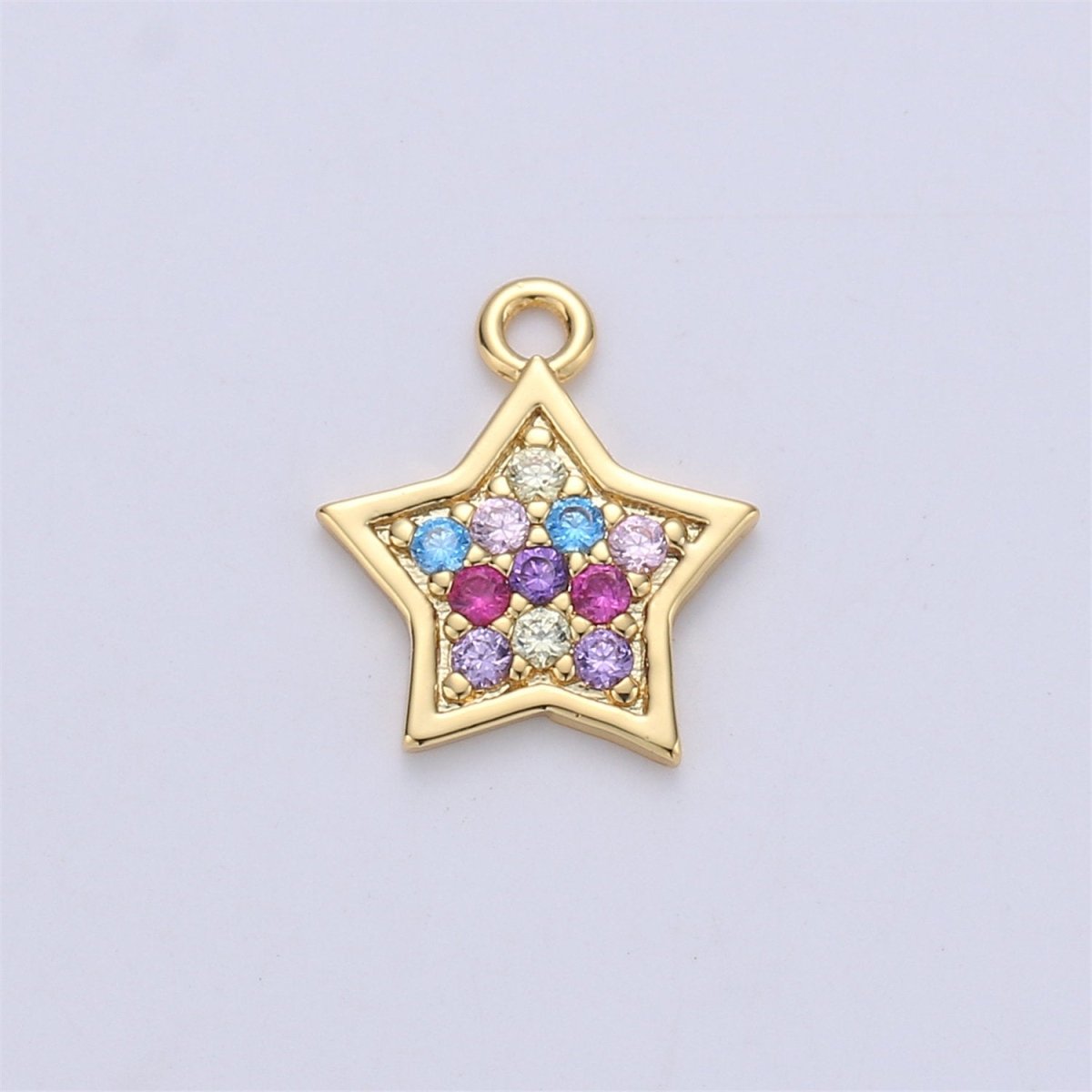 14k Gold Fill Rainbow Star Charm, Dainty Gold Star Charm, Rainbow Multi Color CZ Pendant,Layered Necklace Earring Bracelet Charm, C-840