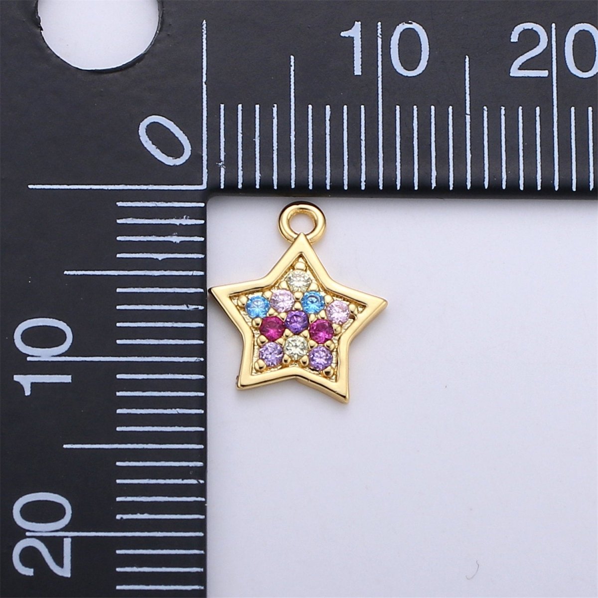 14k Gold Fill Rainbow Star Charm, Dainty Gold Star Charm, Rainbow Multi Color CZ Pendant,Layered Necklace Earring Bracelet Charm, C-840