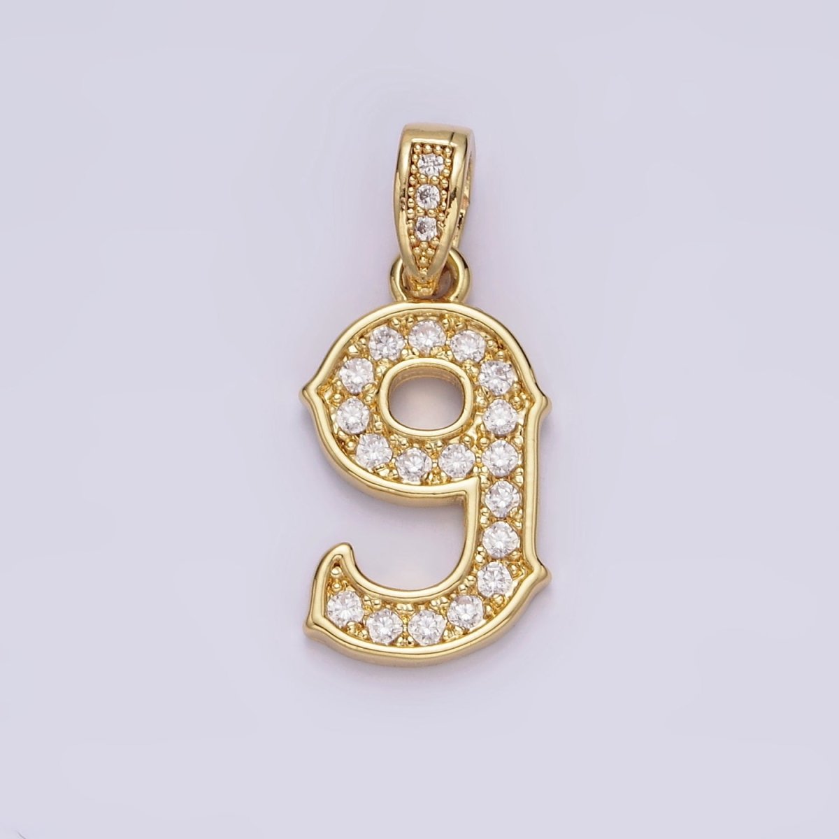 14K Gold Filled 0-9 Edged Number Clear Micro Paved CZ Pendant | N1223 - N1232