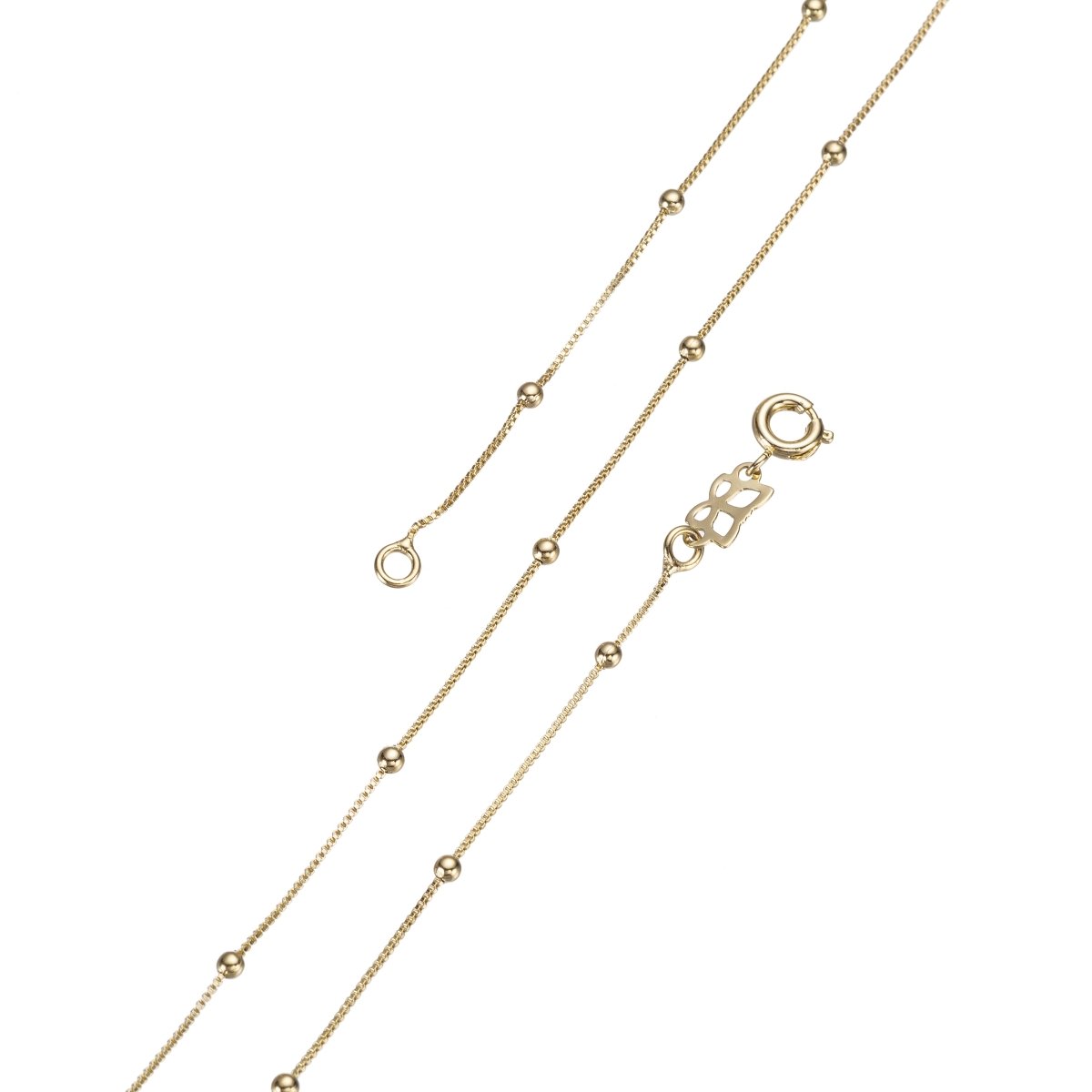 14K Gold Filled 0.5mm Dainty Satellite Beaded Box Chain 18 Inch Layering Necklace | WA-217