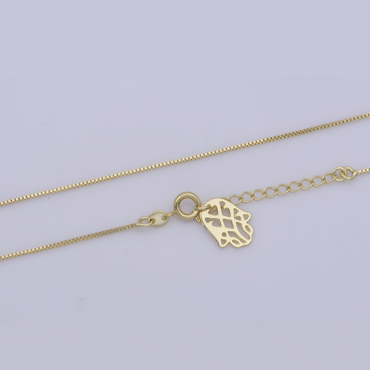 14K Gold Filled 0.8mm Box Chain 17 Inch Layering Necklace w. Hamsa Hand Charm | WA-281 Clearance Pricing