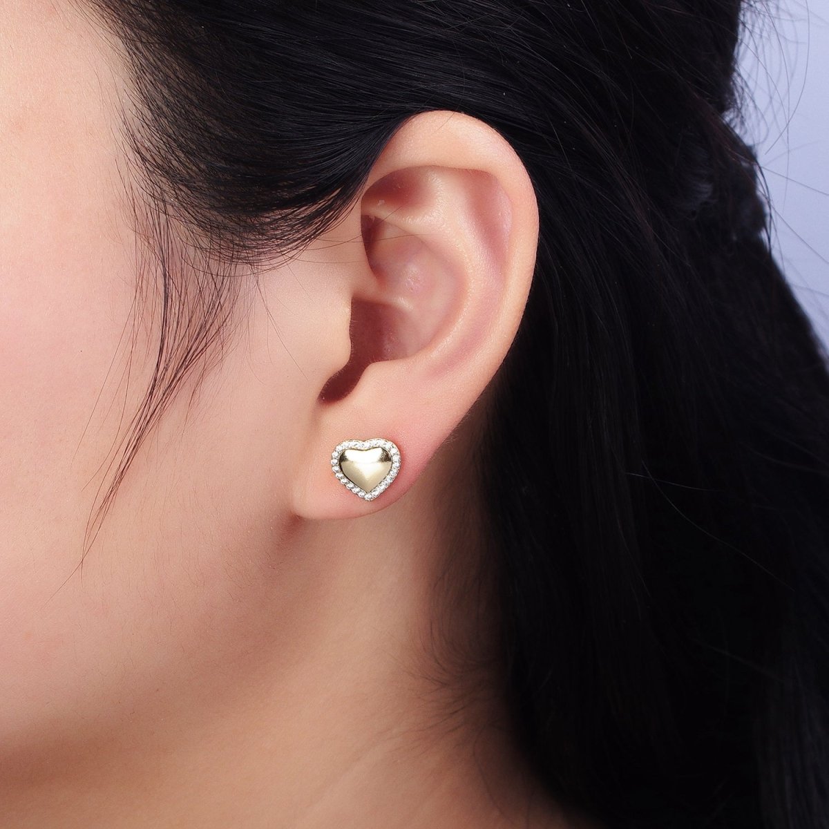 14K Gold Filled 10.5mm Golden Heart Micro Paved CZ Stud Earrings | AD1446