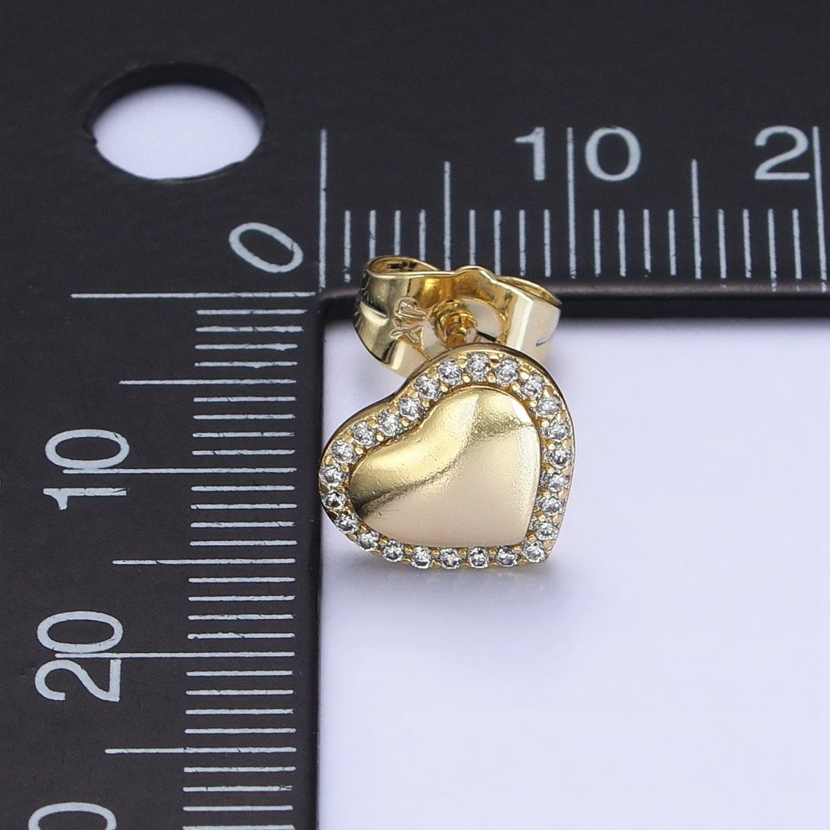 14K Gold Filled 10.5mm Golden Heart Micro Paved CZ Stud Earrings | AD1446