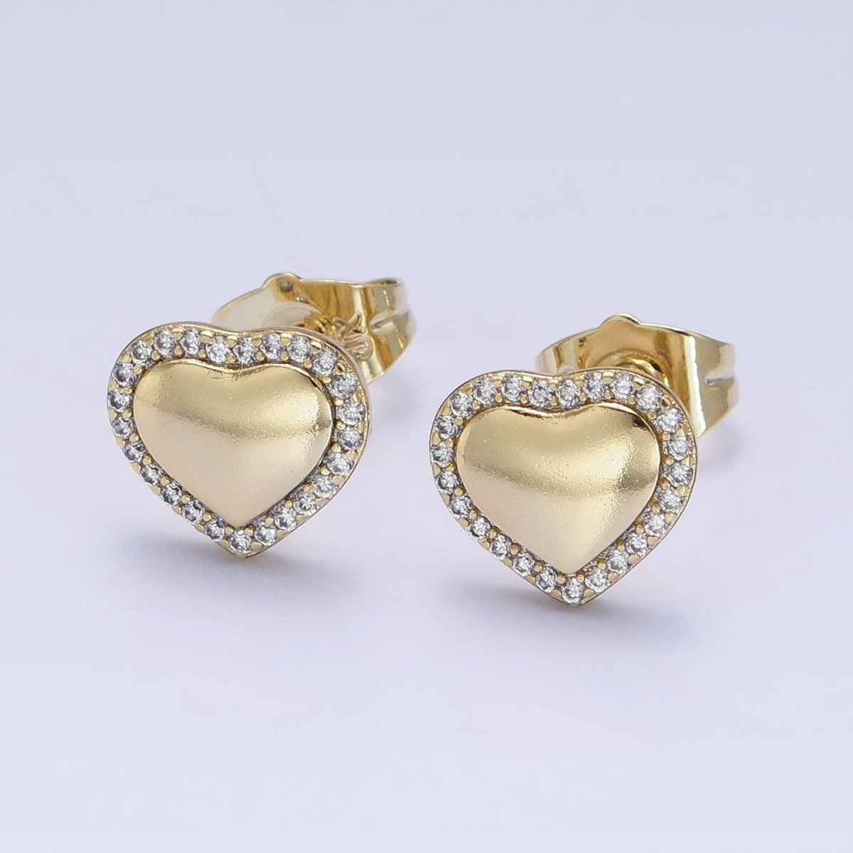 14K Gold Filled 10.5mm Golden Heart Micro Paved CZ Stud Earrings | AD1446
