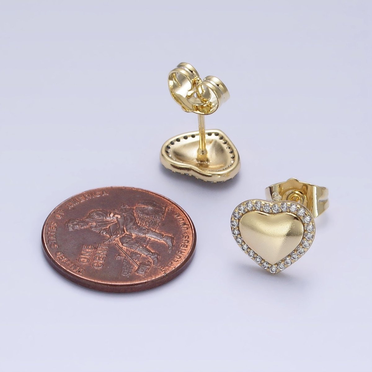 14K Gold Filled 10.5mm Golden Heart Micro Paved CZ Stud Earrings | AD1446