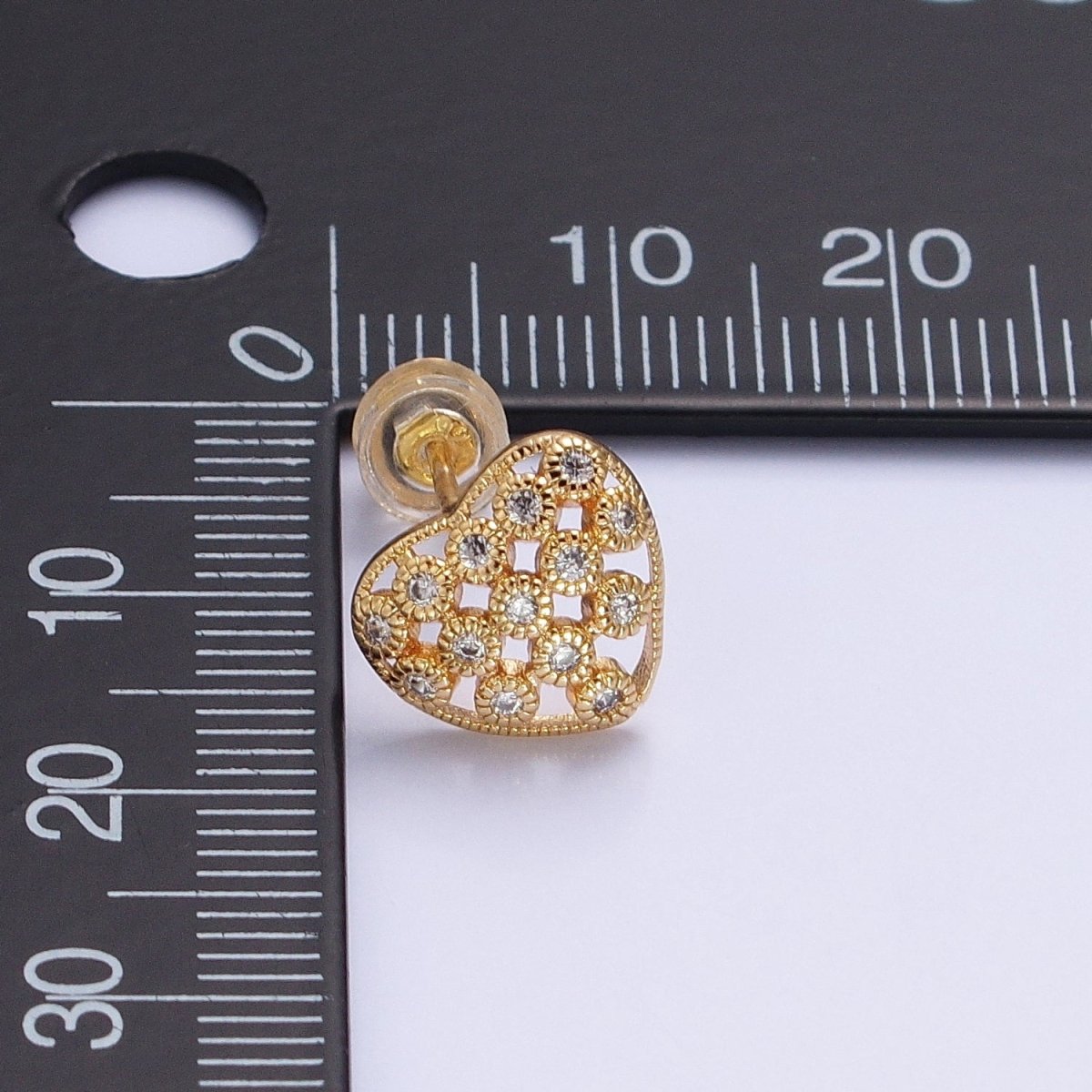 14K Gold Filled 10mm Clear CZ Lined Open Heart Stud Earrings in Gold & Silver | AB1014 AB1015