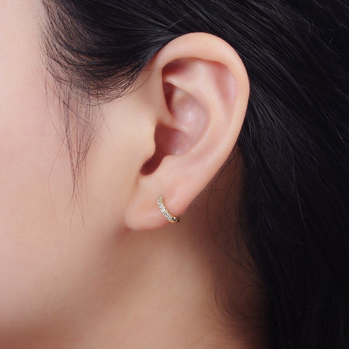 14K Gold Filled 10mm Clear Micro Paved CZ Cartilage Huggie Earrings | AE908