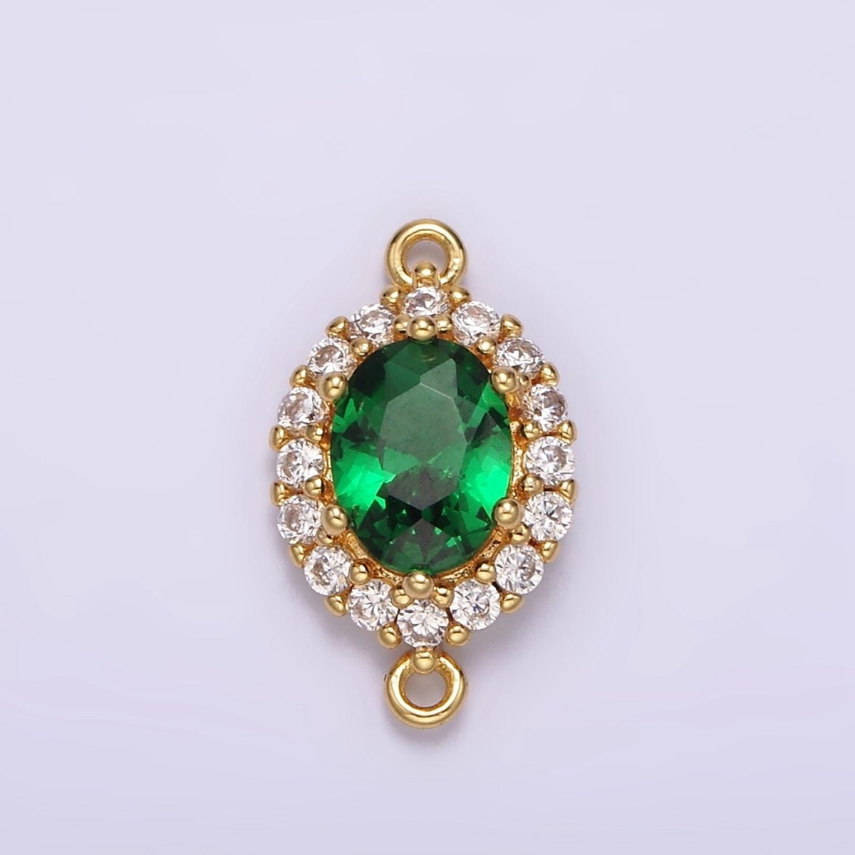 14K Gold Filled 10mm Green CZ Micro Paved Oval Charm Connector | G-820