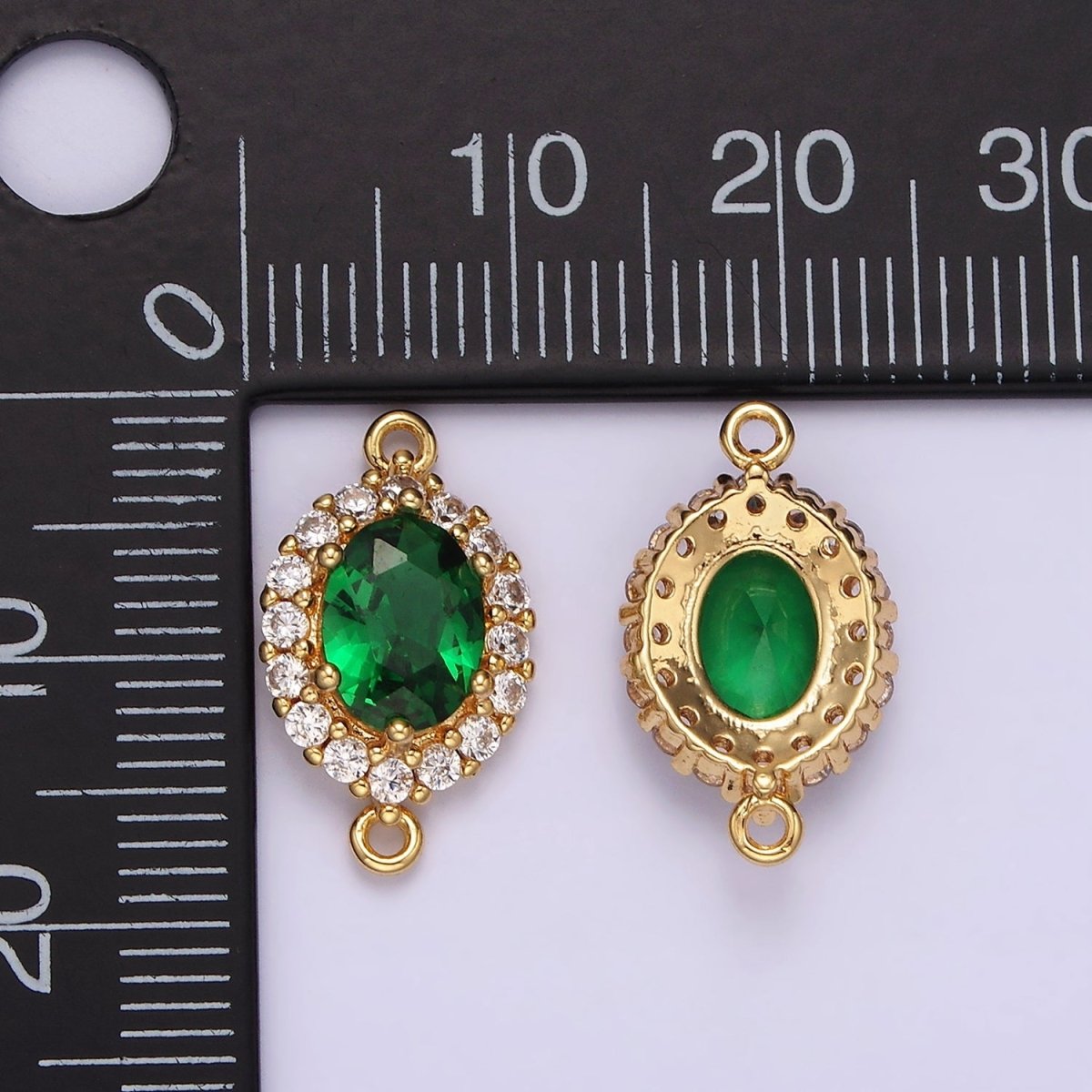 14K Gold Filled 10mm Green CZ Micro Paved Oval Charm Connector | G-820