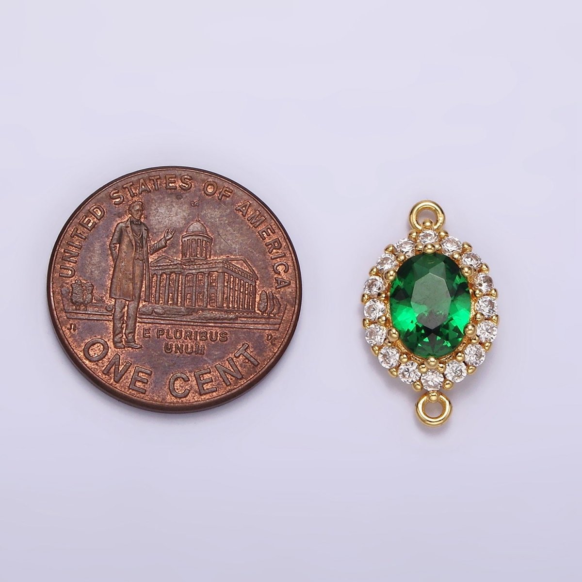 14K Gold Filled 10mm Green CZ Micro Paved Oval Charm Connector | G-820