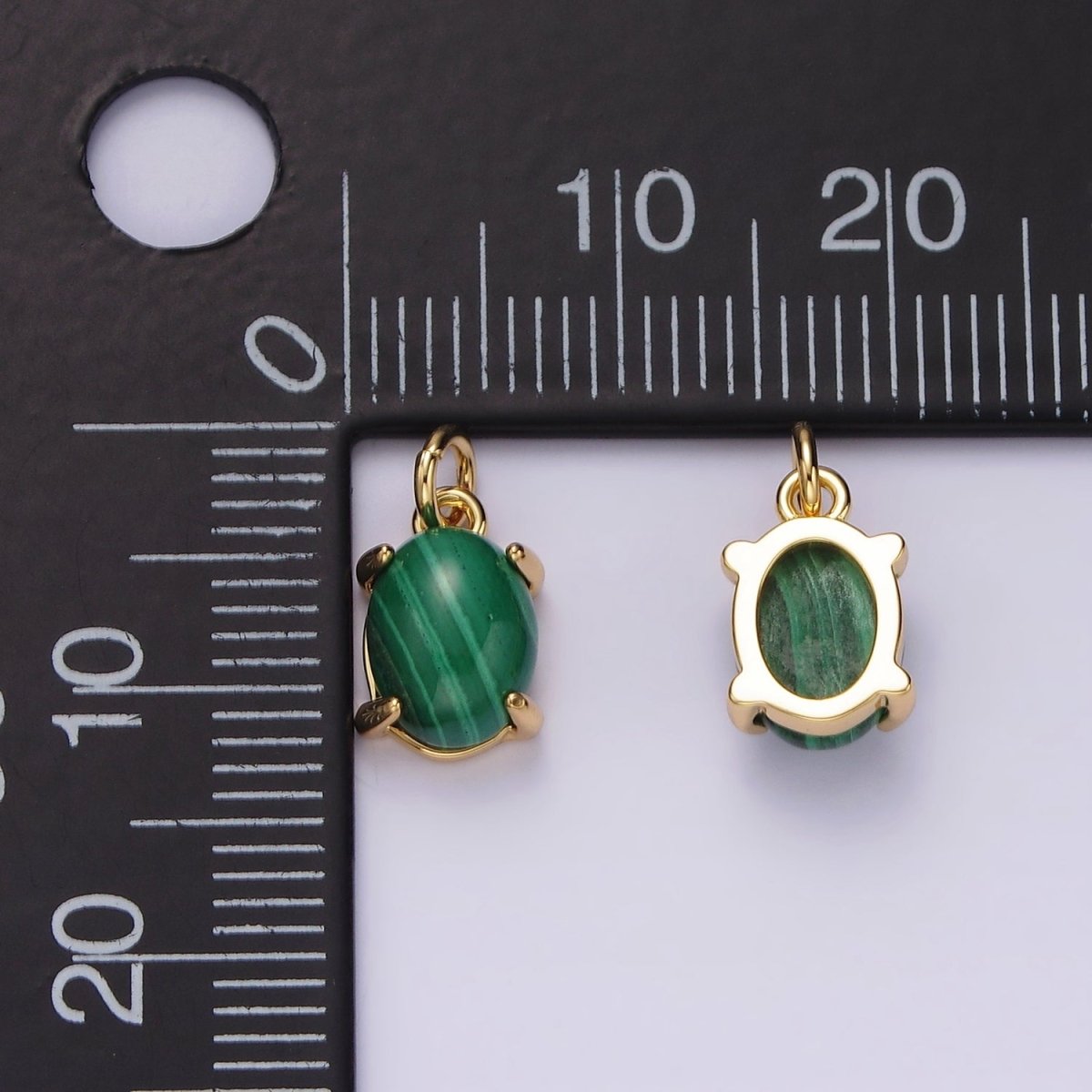 14K Gold Filled 10mm Green Malachite Oval Bezel Minimalist Charm | AG447