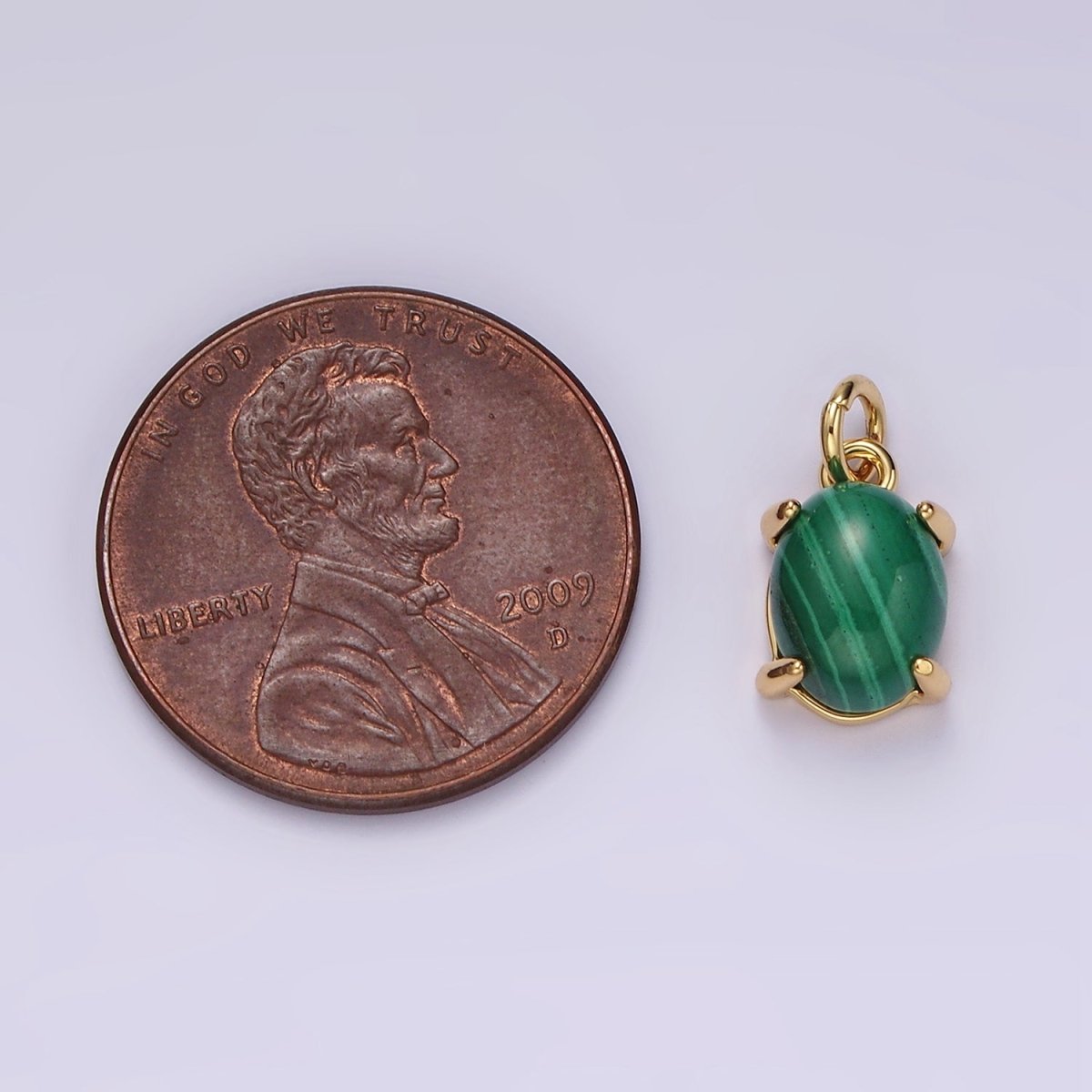 14K Gold Filled 10mm Green Malachite Oval Bezel Minimalist Charm | AG447