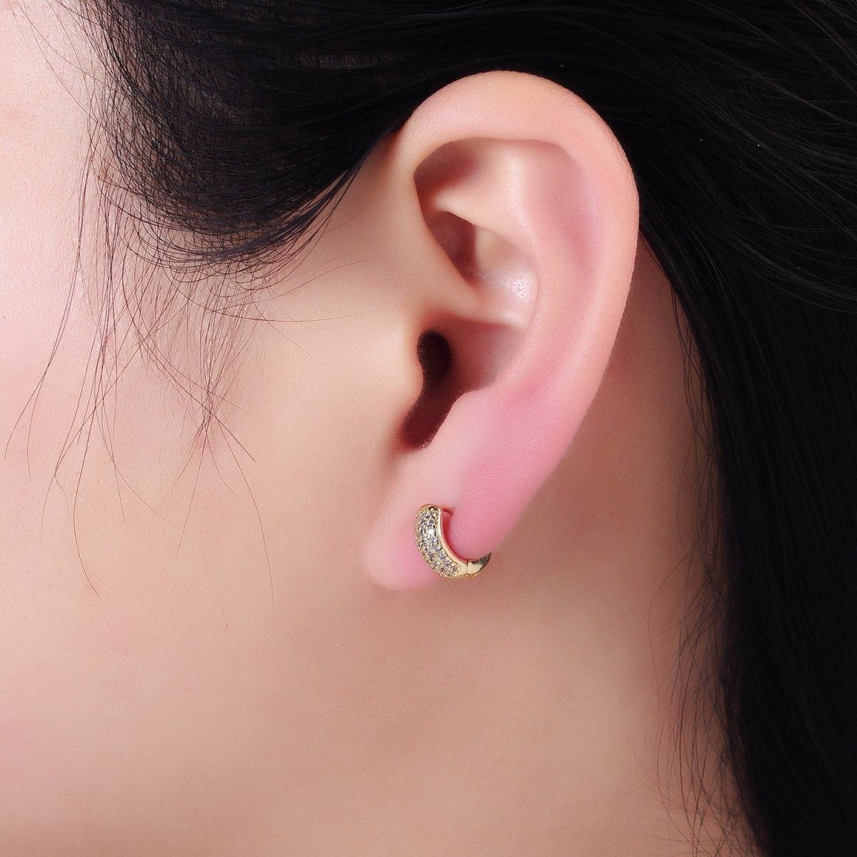 14K Gold Filled 10mm Micro Paved CZ Cartilage Huggie Earrings | AB1327