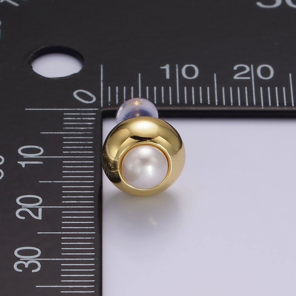 14K Gold Filled 10mm Pearl Round Bezel Stud Earrings | V-256