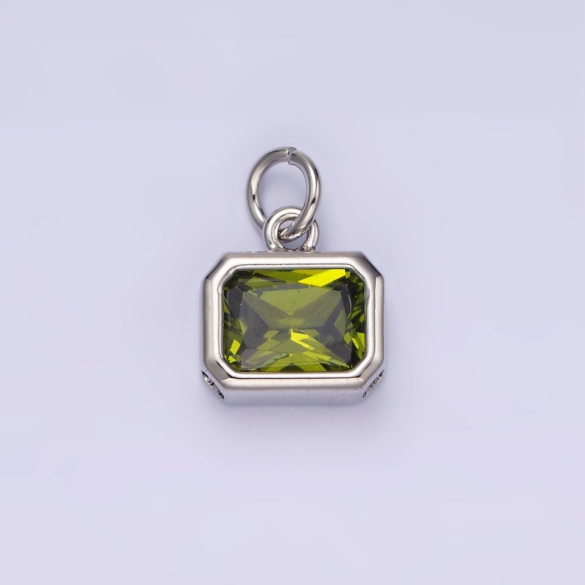 14K Gold Filled 10mm Personalized Birthstone Baguette Cubic Zirconia CZ Bezel Charm in Silver & Gold | N1600 - N1623