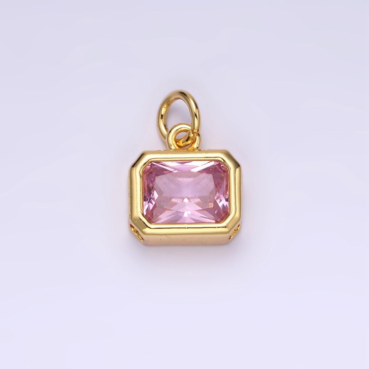 14K Gold Filled 10mm Personalized Birthstone Baguette Cubic Zirconia CZ Bezel Charm in Silver & Gold | N1600 - N1623
